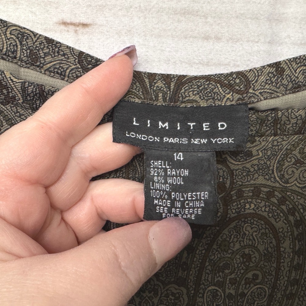 VTG 90s The Limited Womens Paisley Midi Skirt Brown Wool Blend Side Button 14 - Picture 3 of 6